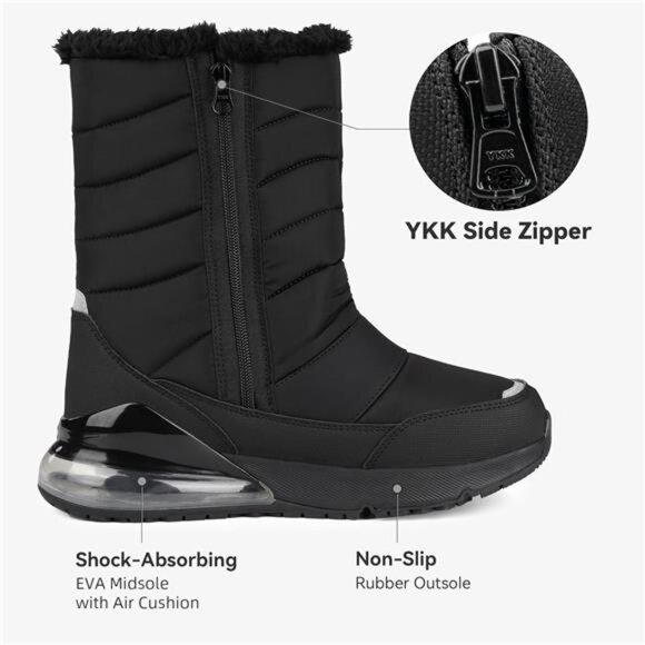 Women's Waterproof Winter Snow Boots Warm Fur Lined Wide Booties Mid Calf - Picture 4 of 7